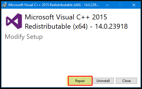 Microsoft Visual C++ 2015 Redistributable Repair