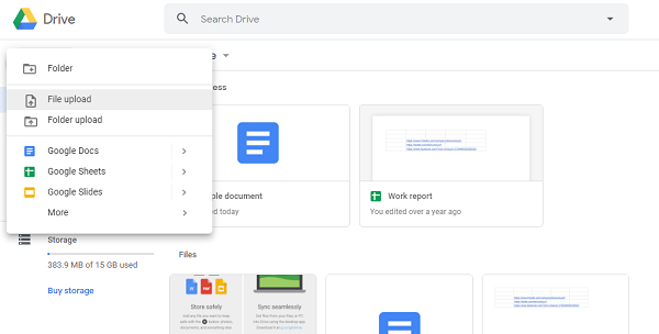 new file upload in Google drive