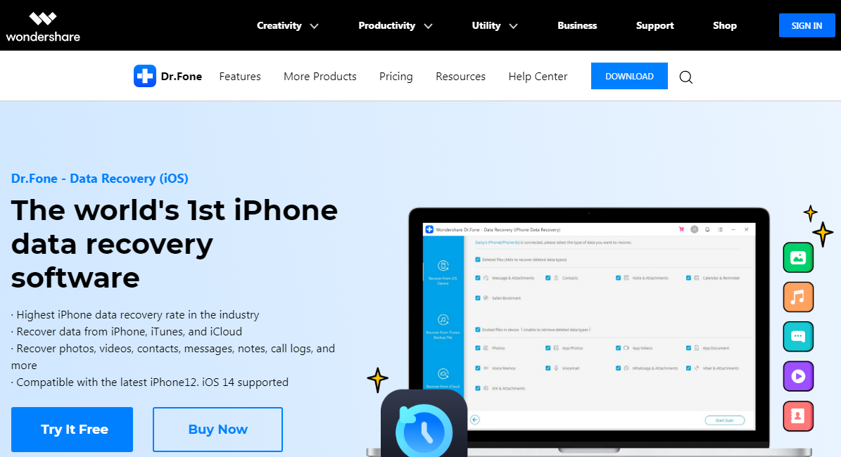 Wondershare Dr Fone iPhone Data Recovery